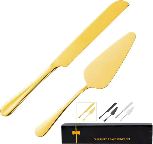 Juego de cortar pasteles para bodas, servidor de tartas, cuchillo y servidor de acero inoxidable, cortador de pastel dorado para cumpleaños, fiestas