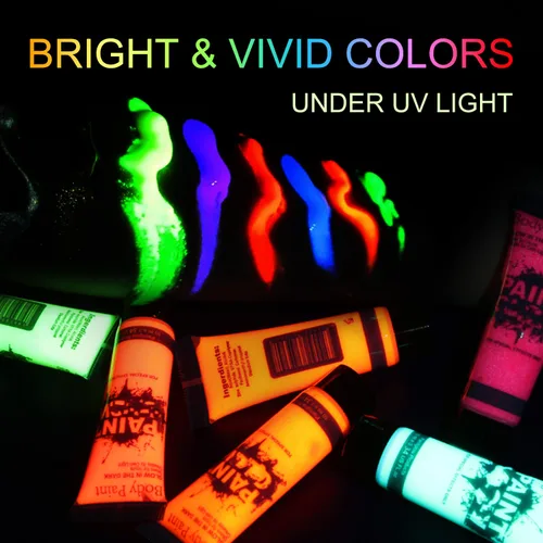 Miniatura 2 de GARYOB - Pintura para rostro y cuerpo que brilla en la oscuridad, luz UV y neón, fluorescente, 0.34 onzas, juego de 6 tubos 6 colores x 0.3 fl oz