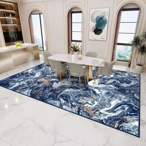 Miniatura 2 de GEMBED Alfombra de Área Lavable 5x7 - Alfombra Moderna de Estilo Artístico para Sala de Estar, Dormitorio, Comedor, Alfombra Suave de Pelo Bajo Azul