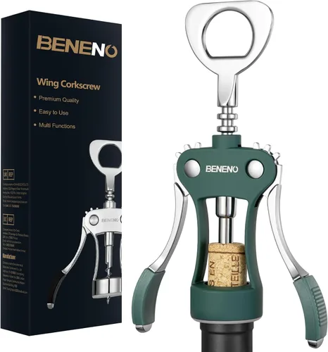 Miniatura 17 de Beneno Abridor multifuncional de botellas de vino con ala de regalo, sacacorchos, cortador de aluminio, tapón al vacío y vertedor aireador, perfecto