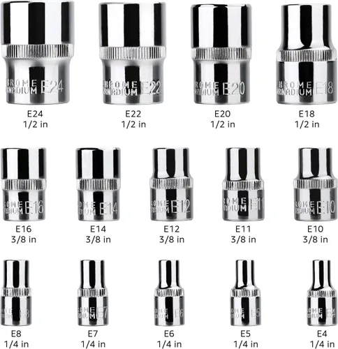 Miniatura 2 de Amazon Basics Juego de llaves Torx externas de 14 piezas, E4–E24, 1/4", 3/8", 1/2", con estuche de almacenamiento