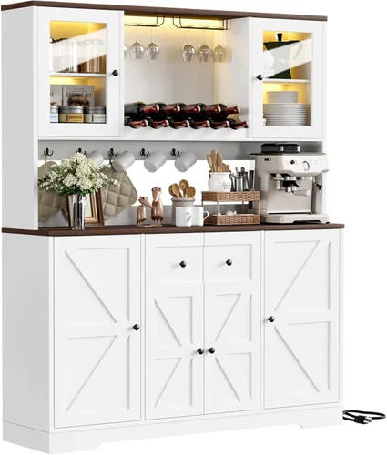Miniatura 22 de VVFLU 55" Modern Farmhouse Buffet Cabinet with Storage, Coffee Bar Cabinet with 2 Drawers and 4 Barn Doors, Sideboard Storage Cabinet for Kitchen