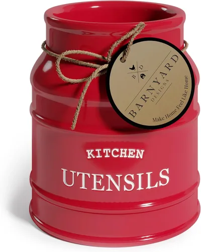 Miniatura 10 de Barnyard Designs Soporte de utensilios de cerámica de granja para encimera de cocina, gran vajilla rústica, organizador de herramientas de cocina