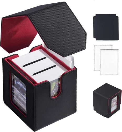 Miniatura 9 de MTG Caja de Mazo para Commander Display, Estuche de Mazo de Cartas que Cabe 100 Cartas con Doble Funda, Caja de Almacenamiento de Cuero Magic Negro