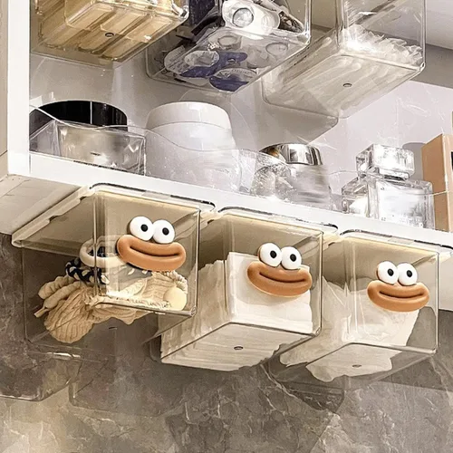 Miniatura 4 de Organizador de cajones para debajo del escritorio, caja de almacenamiento extraíble transparente a prueba de polvo con diseño de dibujos animados