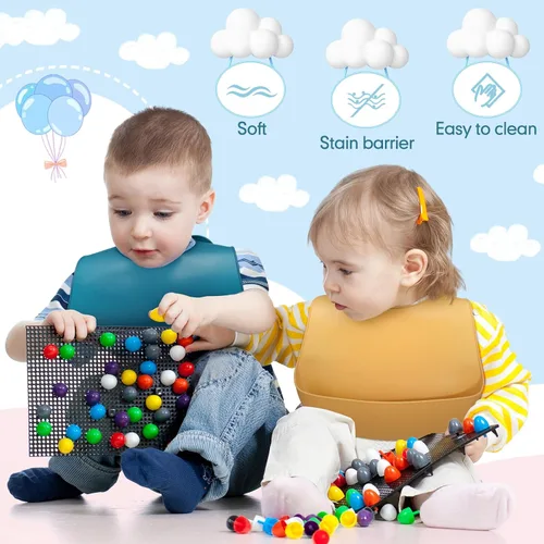 Miniatura 7 de Mepase Baberos de silicona impermeables Baberos de silicona suaves ajustables para alimentación de bebés unisex suministros de alimentación