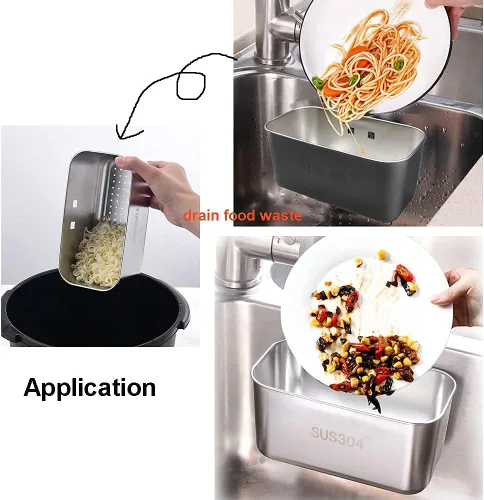 Miniatura 5 de Colador de fregadero de acero inoxidable para cocina, colador de alimentos para fregadero, cesta para filtro, residuos de cocina y lavado, verduras