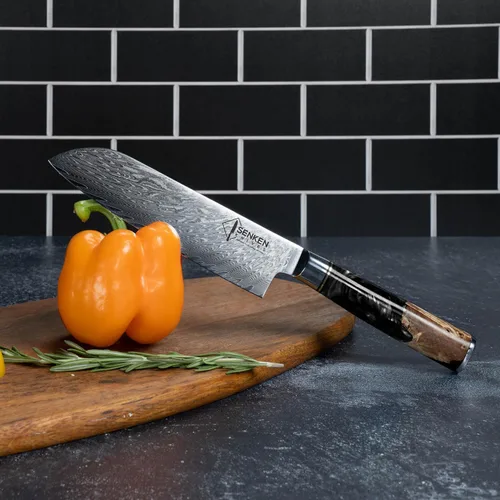 Miniatura 7 de SENKEN Juego de 7 piezas de cuchillos de cocina de Damasco - Colección Tsunami - Acero VG10 japonés de 67 capas - Cuchillo de chef, cuchillo