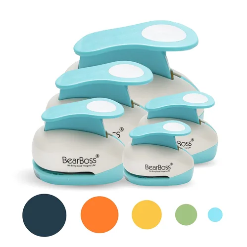 BearBoss Perforadora de papel de 5 círculos, perforadora de papel para álbumes de recortes hechos a mano, diferentes tamaños de perforadoras para