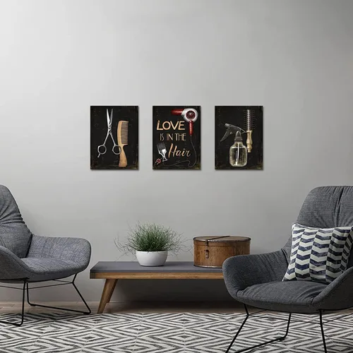 Miniatura 2 de SkenoArt Arte de pared de peluquería de moda, herramientas de peluquería, lienzo para decoración de pared, juego de tijeras para el cabello, pintura