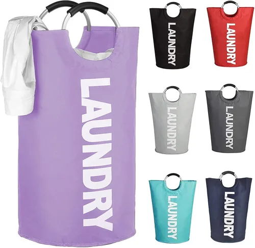 Mziart Cesta de lavandería plegable grande de 90 litros con asas acolchadas, cesta de tela Oxford resistente, bolsa de lavandería alta, organizador