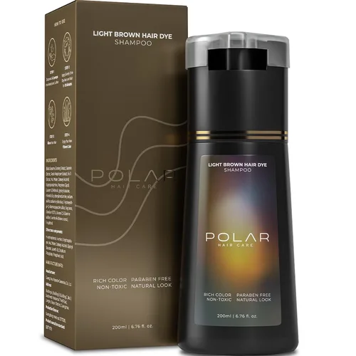 Polar Haircare - Champú tinte para cabello gris para mujeres y hombres, marrón claro para cabello gris, champú para colorear marrón claro natural