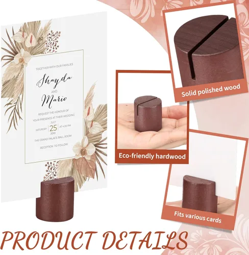Miniatura 5 de Kathfly 12 soportes de madera para números de mesa, soportes para tarjetas de lugar, soporte de número de mesa cilíndrica a granel, soporte