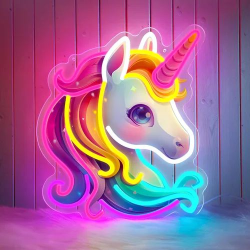 Letrero de neón de unicornio, coloridos letreros de neón de unicornio para decoración de pared, luces de neón acrílicas regulables para habitación