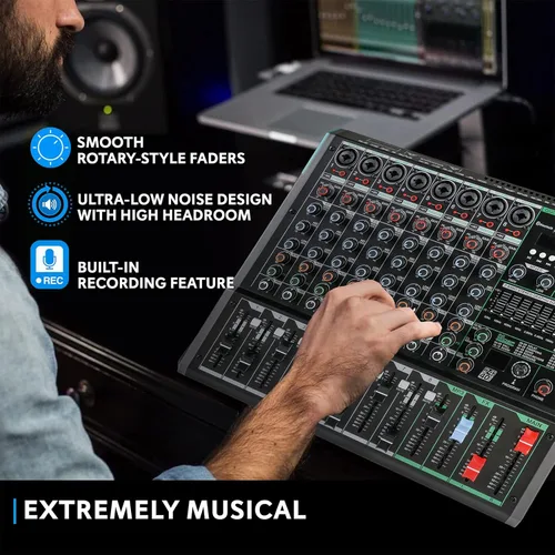 Miniatura 4 de Mezclador de DJ de 8 canales, mesa de DJ para sistemas de escenario PA con 99 tipos de efectos digitales DPS, efecto eco+retardo, entrada