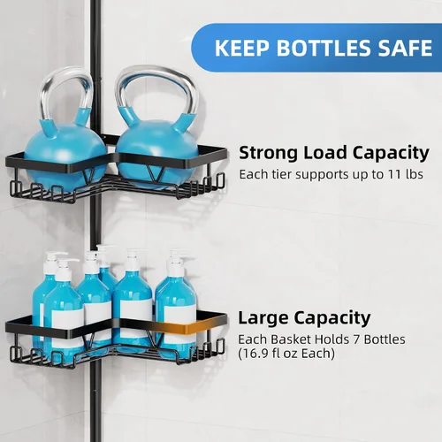 Miniatura 6 de KEGII Juego de 2 soportes para cepillos de dientes de montaje en pared con poste de tensión, organizador de baño inoxidable con soporte para jabón