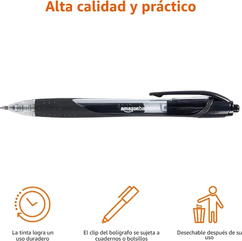 Miniatura 5 de Amazon Basics Bolígrafos retráctiles de tinta de gel para tomar notas y escribir en la oficina, punta fina de 0.028 in, escritura suave, negro