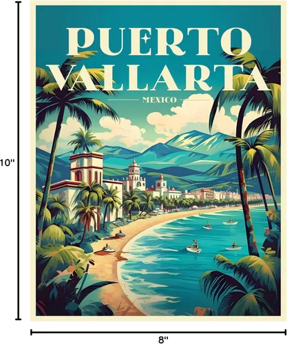 Miniatura 2 de R and R Imports Póster de viaje vintage de recuerdo de México de Puerto Vallarta, 8 x 10 pulgadas