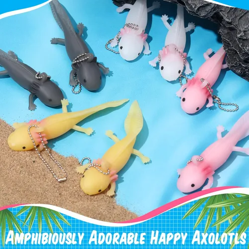 Miniatura 3 de Shappy 24 llaveros de animales de ajolote de San Valentín, regalos a granel, lindas figuras de animales en miniatura de color rosa suave para el día