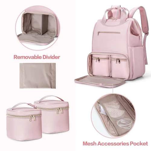 Miniatura 6 de Fasrom Mochila portátil para sacaleches con enfriador y bolsa de mano, compatible con bombas manos libres Momcozy Medela y Elvie, color rosa