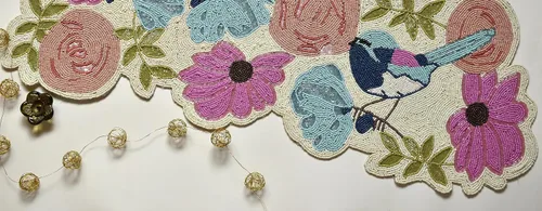 Miniatura 6 de Camino de mesa hecho a mano con cuentas con diseño de pájaros, multicolor, camino de mesa de primavera para casa de campo, decoración de mesa