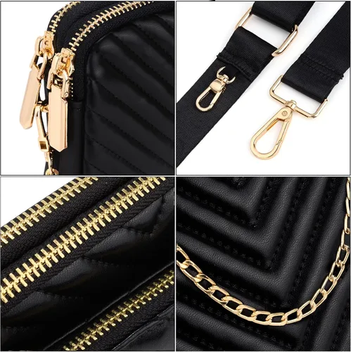 Miniatura 4 de UTO Pequeñas bolsas cruzadas para mujer, 3 en 1, diseño de moda, mini cangurera con correa