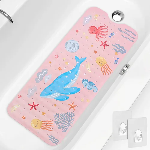 Miniatura 15 de PRATIQUE Alfombra de baño para niños antideslizante de 40 x 16 pulgadas, extra larga, tapete de baño para niños, tapete de seguridad antideslizante