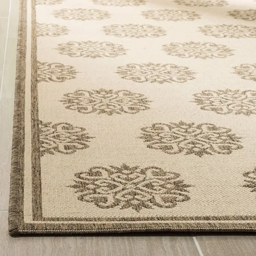 Miniatura 4 de SAFAVIEH Alfombra lavable al aire libre Linden Collection – 6'7" cuadrada, crema y beige, no desprende pelusa y fácil de limpiar, ideal para patio