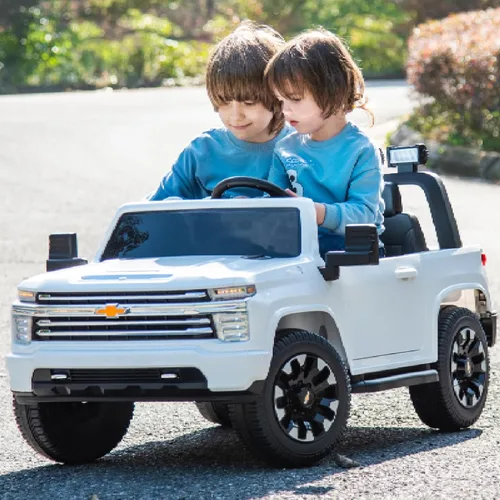 Miniatura 6 de Auto de paseo para niños grandes de 24 V y 4 WD, funciona con batería, con licencia Chevrolet Silverado HD, UTV camión, al aire libre, hierba, Blanco
