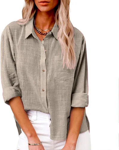 Miniatura 164 de SMIDOW Camisa de algodón y lino con botones para mujer