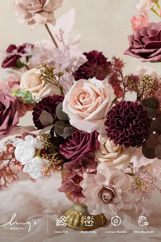 Miniatura 3 de Ling's moment Caja de Flores Falsas, Tallos de Vegetación Artificial Falsa, Rosas de Espuma, Gardenias, Hortensias de Seda, Ranúnculos, Flor de Tela