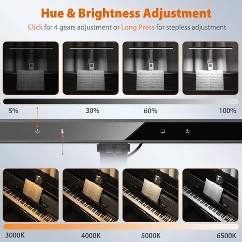 Miniatura 5 de Quntis Luz de piano de iluminación ultra ancha de 55 pulgadas, lámpara de piano profesional LED de 12W para el cuidado de los ojos con atenuación