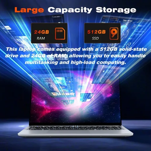 Miniatura 4 de KUMNOSAL Laptop 2026, portátil de 15.3 pulgadas con i5-8210Y (hasta 3.6 GHz), 24 GB de RAM 512 GB SSD, FHD IPS 1200p, portátil abierto de 180°, WiFi