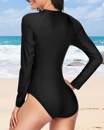 Miniatura 3 de Daci - Traje de baño de una pieza,camiseta de protección para mujer de manga larga, con cremallera y factor de protección solar 50 ideal
