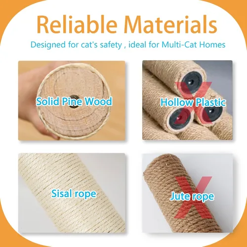 Miniatura 5 de Árbol para gatos montado en la pared, 7 estantes y perchas de pared para gatos con postes rascadores altos de sisal, árbol de escalada para gatos