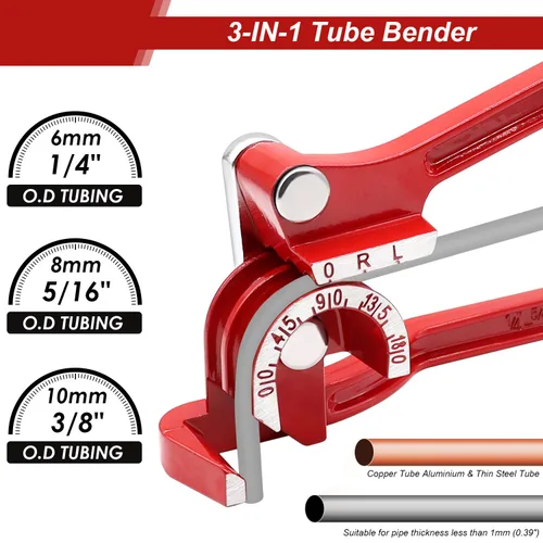 Miniatura 3 de Tnisesm Dobladora de tubos, herramientas manuales de flexión de tubos para 1/4 5/16 y 3/8 pulgadas de cobre de aluminio fino rojo