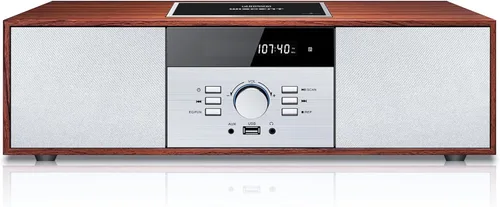 Reproductor de CD casero de estilo vintage con Bluetooth, radio FM, puerto USB para reproducción de MP3, entrada auxiliar, puerto para auriculares,