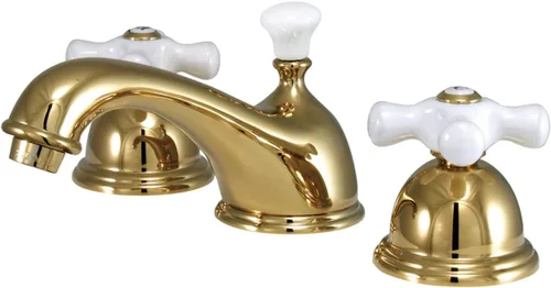 Miniatura 15 de Kingston Brass KS3961PX Restoration Grifo de lavabo generalizado con mango cruzado de porcelana, cromo pulido, centro ajustable de 8 pulgadas