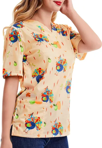 Miniatura 5 de SATINIOR Camisa de cuello con estampado de Acción de Gracias para mujer, color pavo
