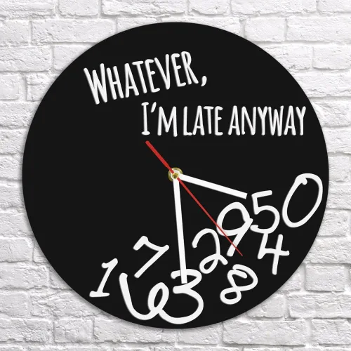 Miniatura 4 de The Geeky Days Whatever I'm Late Anyway - Reloj de pared negro moderno inglés con letra y hora, reloj personalizado con lo que sea icónico, reloj