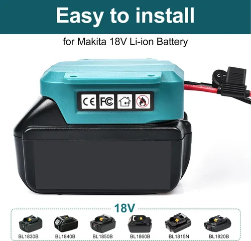 Miniatura 2 de QSDXNYDC Adaptador de batería de rueda eléctrica para Makita 18V LXT batería con fusible e interruptor conector 14 AWG para BL1850B, BL1860B, Azul