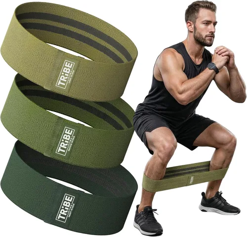 Tribe Lifting Bandas de resistencia para entrenar – Paquete de 3 bandas de entrenamiento de tela para mujeres y hombres – Bandas de glúteos para