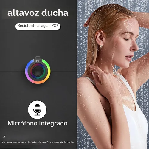 Miniatura 2 de Altavoz Bluetooth para Ducha, Altavoz Bluetooth Portátil Sonido Estéreo con Ventosa/Cordón, Micrófono Incorporado, Altavoces Inalámbricos IPX7 Negro