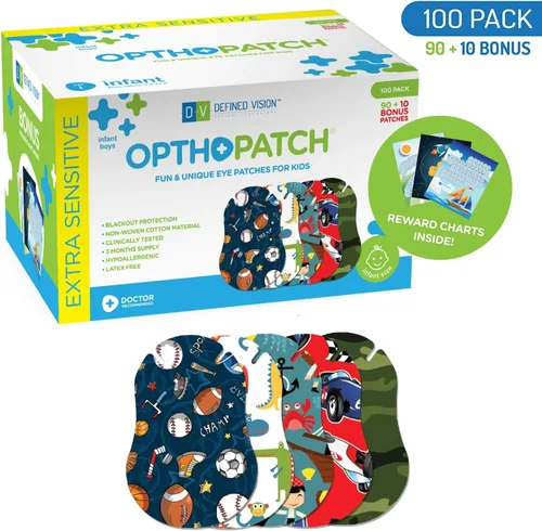 Miniatura 2 de Opthopatch Parches oculares para bebés – Adhesivo extra sensible – Diseño para niños [Serie I] – 100 unidades + 3 gráficos de recompensa