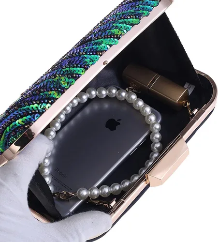 Miniatura 3 de LIFEWISH Bolso de noche único con lentejuelas de lujo para mujer, para boda, novia, fiesta, graduación, bolso de mano (azul pavo real)