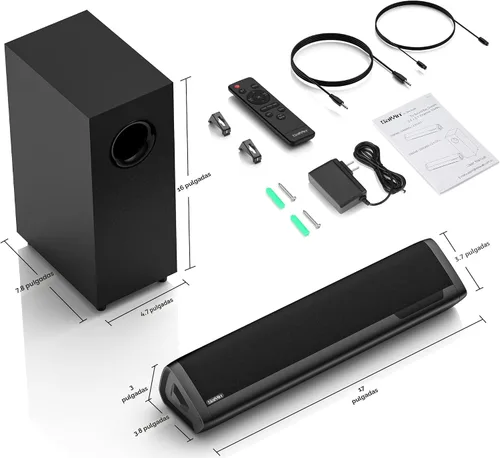 Miniatura 7 de Saiyin - Barras de sonido para TV con subwoofer, 2.1 graves profundos, pequeña barra de sonido, monitor de altavoces, sistema de sonido envolvente