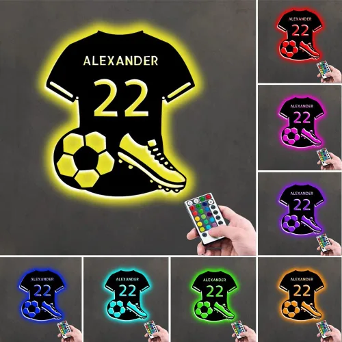 Miniatura 2 de Letrero de neón personalizado de jersey de fútbol americano, letreros de neón LED de fútbol americano para decoración de pared, alimentado por USB