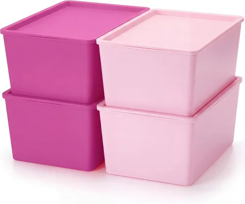 Miniatura 8 de Menkxi 4 Piezas Contenedores de Almacenamiento con Tapas Contenedores Apilables de Plástico para Organizar Estantes Caja de Adornos Navideños Cestas
