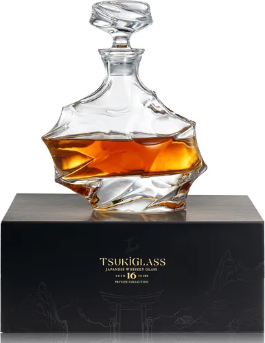 TsukiGlass Storm - Decantador japonés de whisky en cristal de cristal ultra claro 100% libre de plomo – 750ml Elegante caraffa para whisky, whisky
