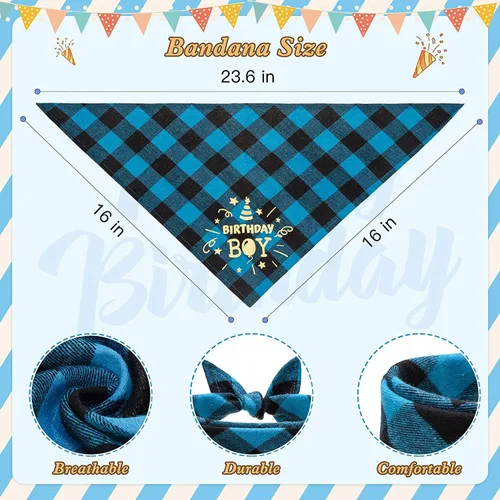 Miniatura 2 de Mihachi Suministros para fiestas de cumpleaños para perros, bandana y sombrero con número, bufanda triangular para regalo de decoración, perros